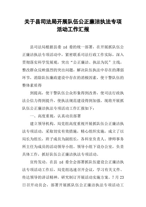 关于县司法局开展队伍公正廉洁执法专项活动工作汇报