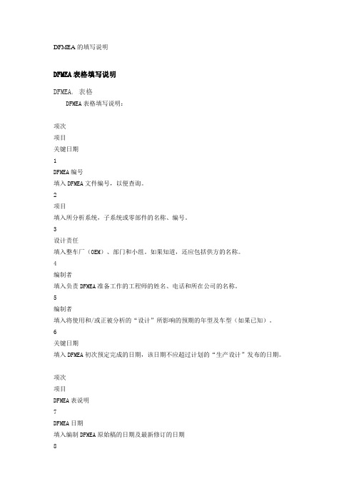 DFMEA的填写说明