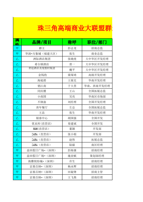 珠三角高端一级甲乙方群通讯录