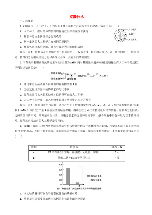 高考生物一轮复习课时跟踪检测四十三克隆技术含解析