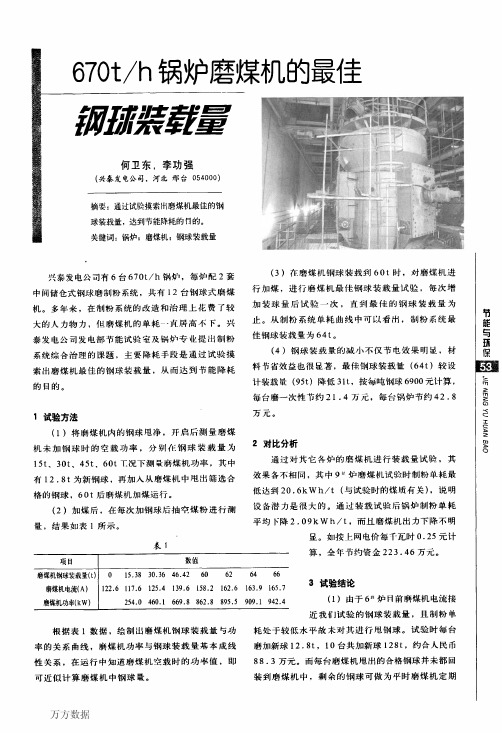 h锅炉磨煤机的最佳钢球装载量
