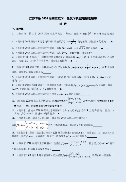 江苏专版2020届高三数学一轮复习《函 数》典型题精选精练附答案详析