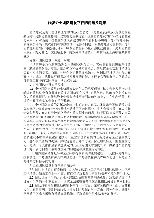 浅谈企业团队建设存在的问题及对策