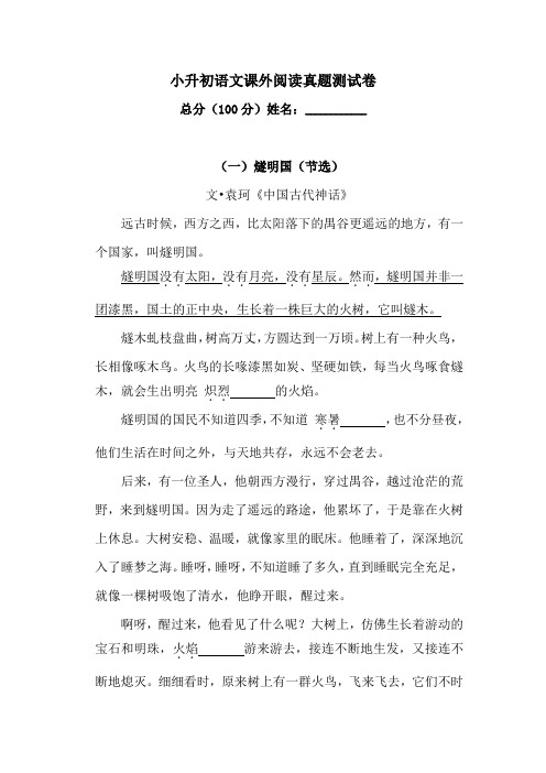 六年级下册语文试题-2020小升初课外阅读真题训练题-(含答案)人教统编版2