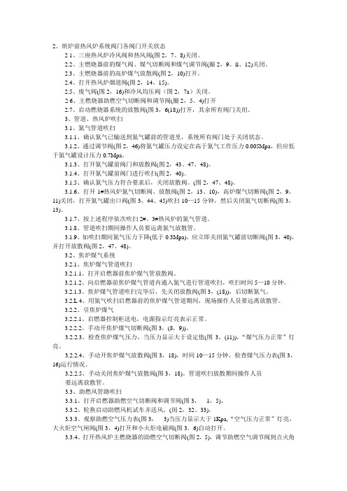 2、烘炉前热风炉系统阀门各阀门开关状态
