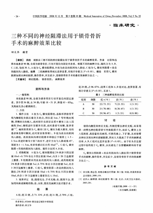 三种不同的神经阻滞法用于锁骨骨折手术的麻醉效果比较