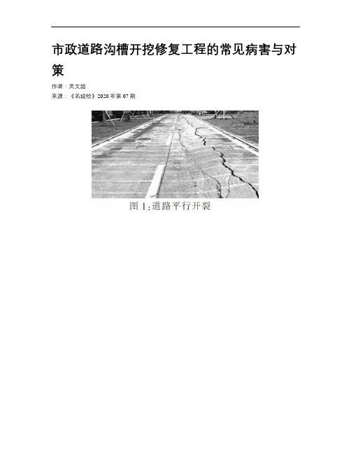 市政道路沟槽开挖修复工程的常见病害与对策