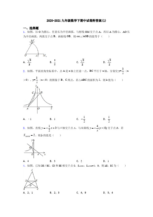 2020-2021九年级数学下期中试卷附答案(1)