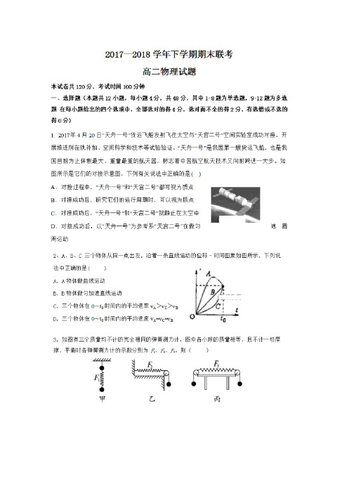 高二物理下学期期末考试试题扫描版word版本