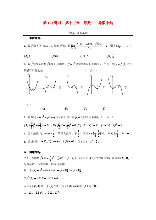 高考数学复习 第103课时第十三章 导数-导数小结名师精品教案 新人教A版