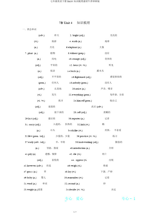 七年级英语下册Unit4知识梳理素材牛津译林版