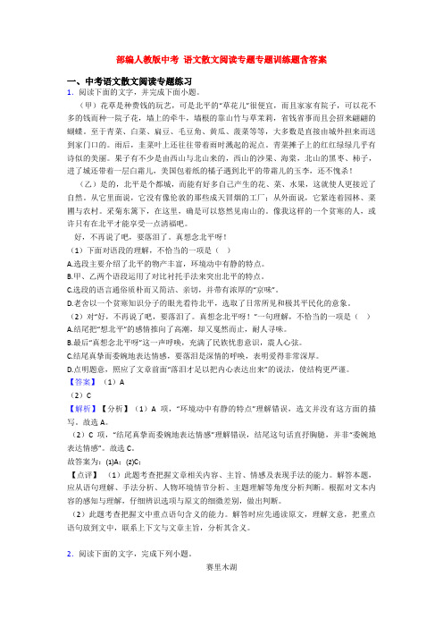 部编人教版中考 语文散文阅读专题专题训练题含答案