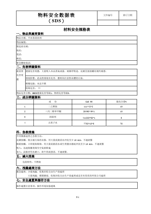 半水基清洗剂物质安全资料表MSDS