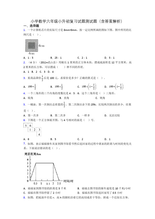 小学数学六年级小升初复习试题测试题(含答案解析)