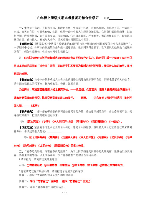 九年级上册语文期末考前复习综合性学习
