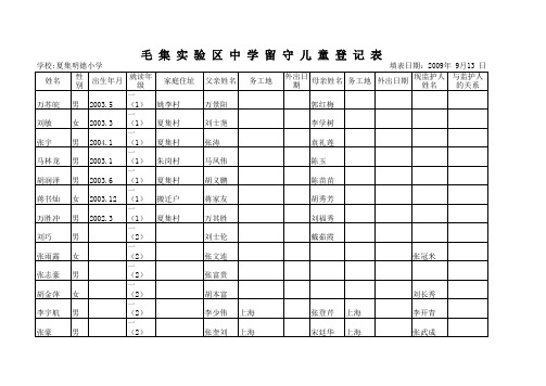 留守儿童登记表