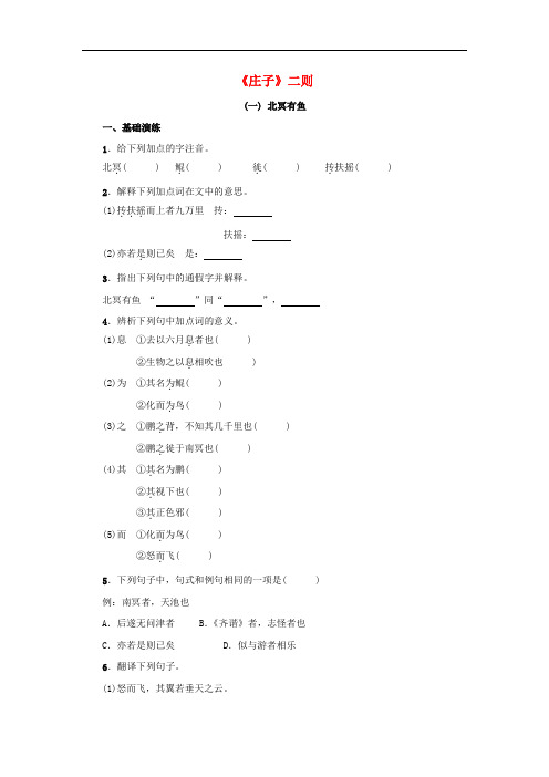 (2020年春)新人教部编版八年级语文下册第六单元21庄子二则：同步训练习题