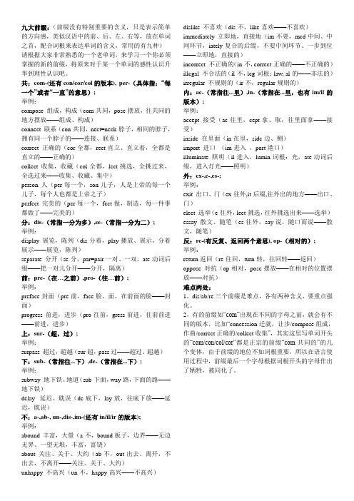 英语四级常用前后缀