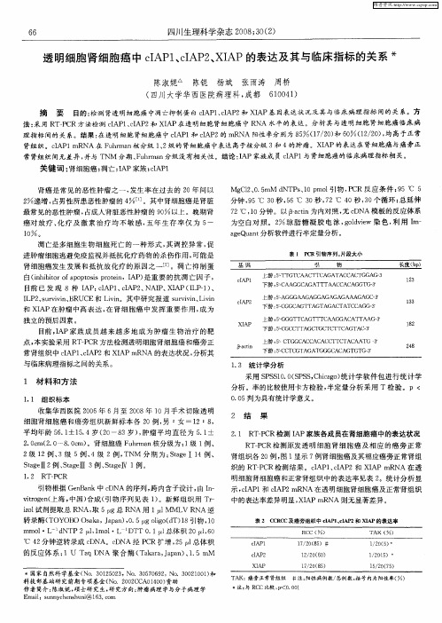 透明细胞肾细胞癌中cIAPl、cIAP2、XIAP的表达及其与临床指标的关系