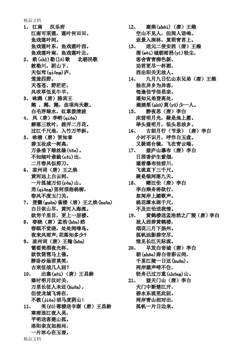 最新小学生必背古诗词70首(可直接打印)