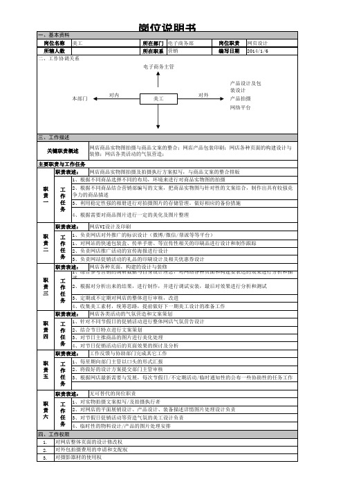 淘宝网店美工岗位说明书