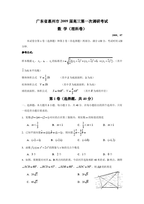 广东省惠州市高三数学第一次调研考试(理)