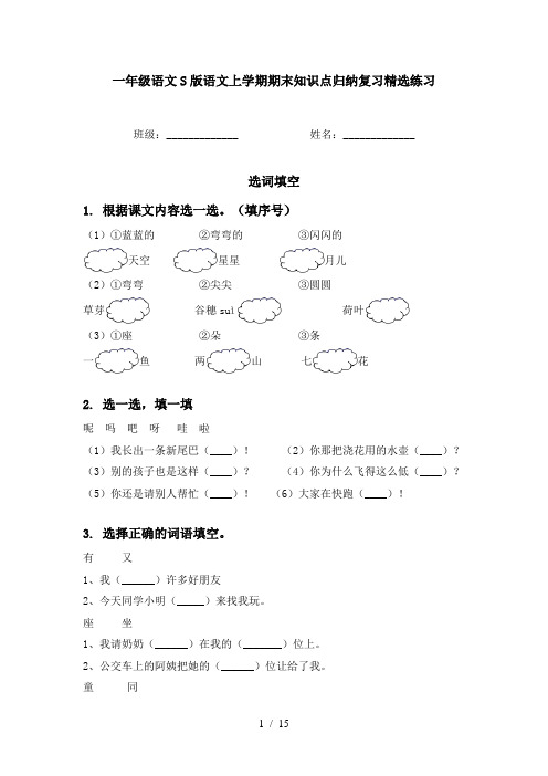 一年级语文S版语文上学期期末知识点归纳复习精选练习