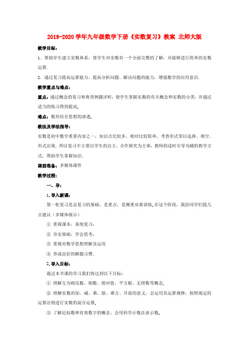 2019-2020学年九年级数学下册《实数复习》教案 北师大版.doc