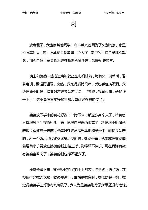 刺作文【小学六年级900字】