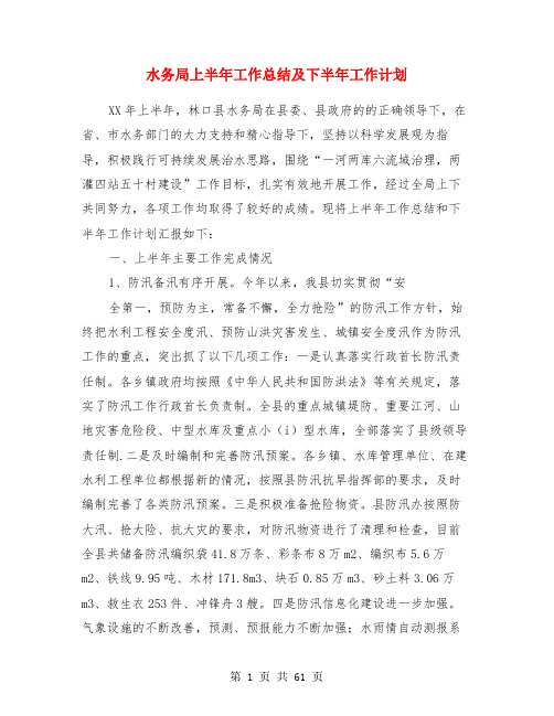 水务局上半年工作总结及下半年工作计划