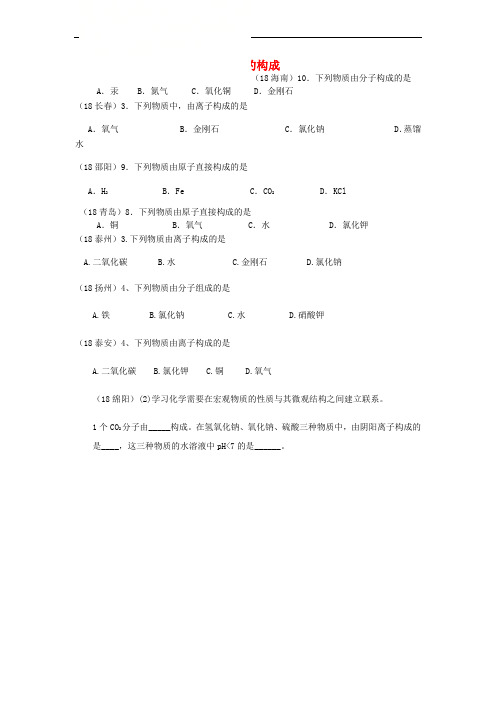 2018年中考化学真题分类汇编 1 物质的构成和变化 考点1 物质的构成 2构成物质的微粒 2物质的