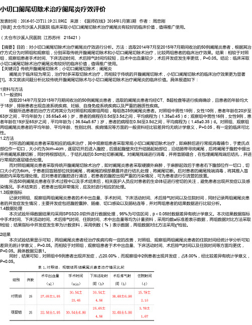 小切口阑尾切除术治疗阑尾炎疗效评价