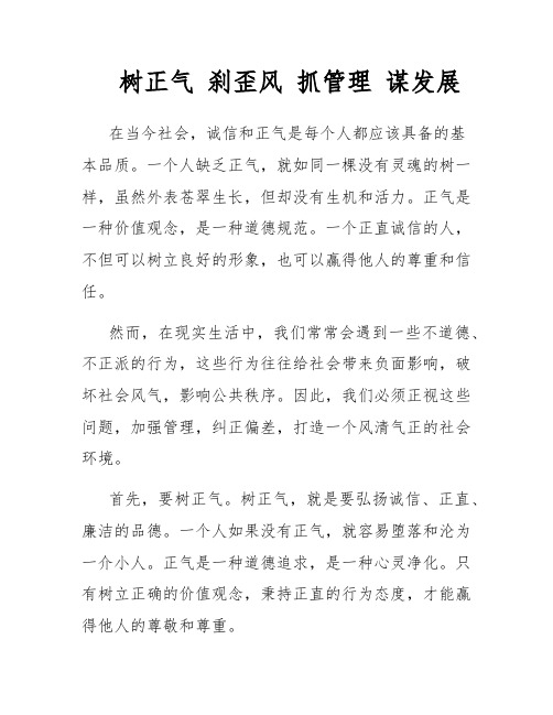 树正气 刹歪风 抓管理 谋发展