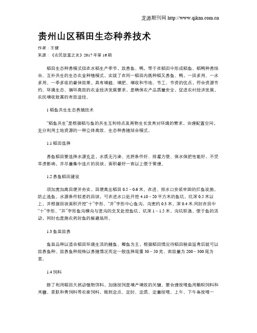 贵州山区稻田生态种养技术
