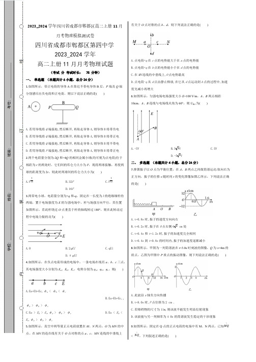 2023_2024学年四川省成都市郫都区高二上册11月月考物理模拟测试卷(附答案)