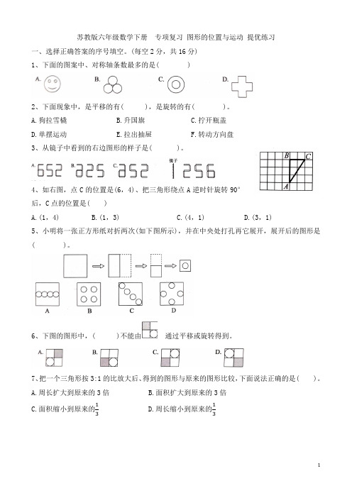 苏教版 六年级数学下册 图形的位置与运动练习