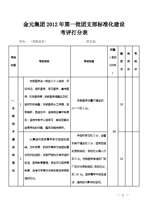 团支部标准化建设评分表