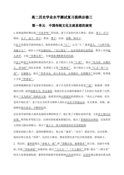 高二历史学业水平测试复习提纲三