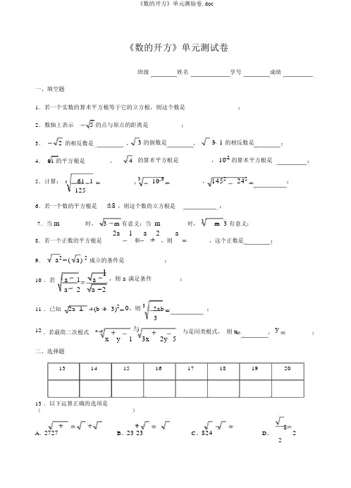 《数的开方》单元测验卷.doc