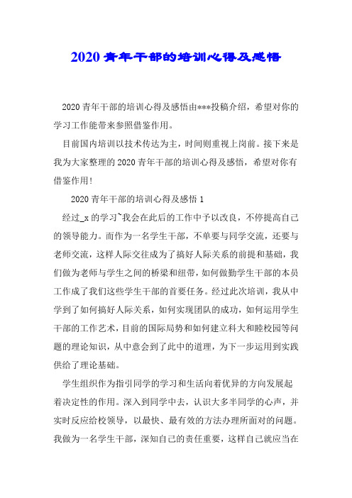 2020青年干部的培训心得及感悟