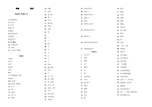 七年级上单词卷子1-12单元