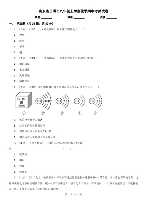 山东省日照市九年级上学期化学期中考试试卷