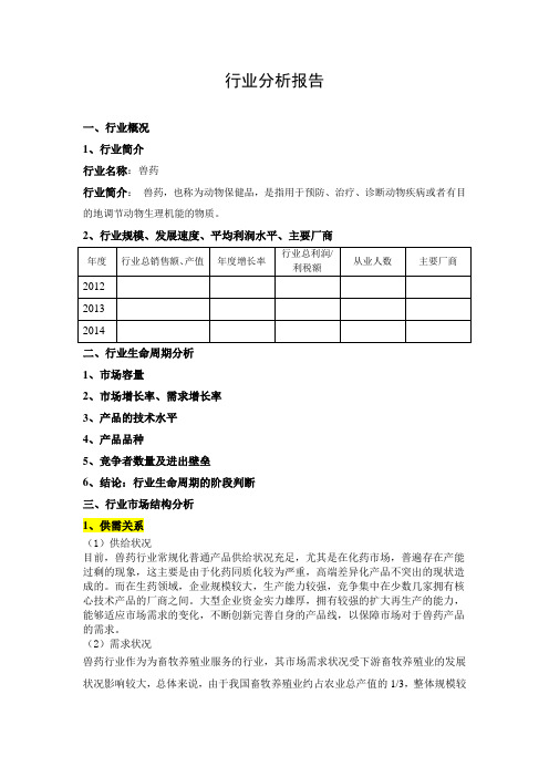 兽药行业分析报告概要
