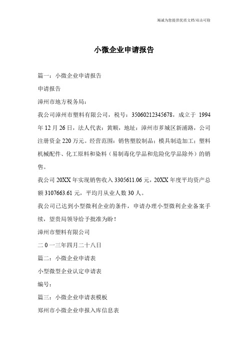 小微企业申请报告
