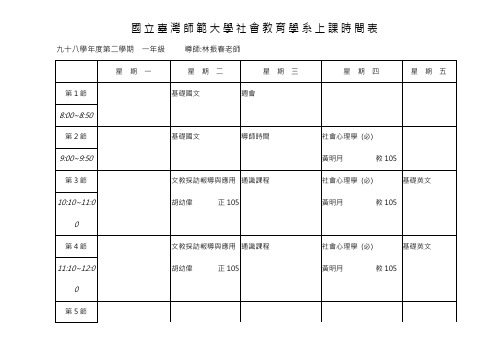 国立台湾师范大学社会教育学系上课时间表.