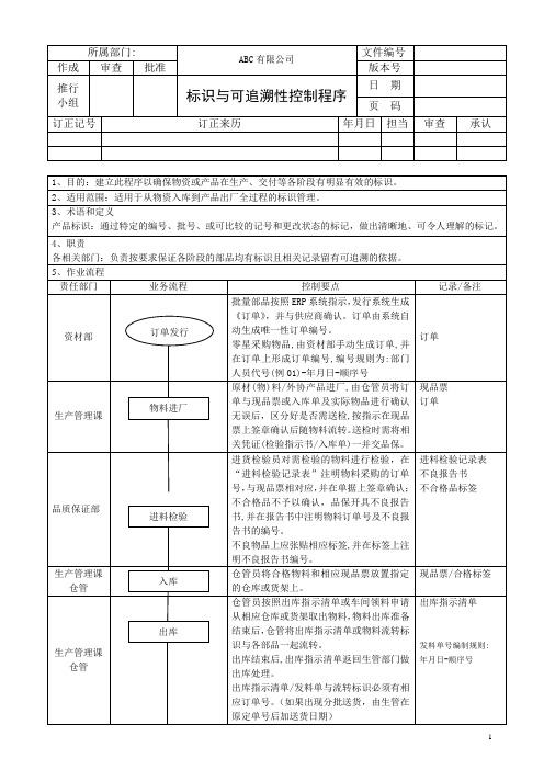 TS22163标识与可追溯性控制程序