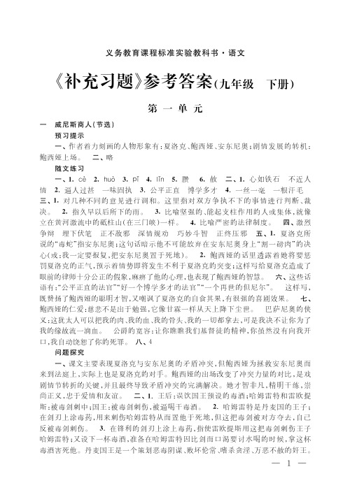 初中语文补充习题 九年级下册