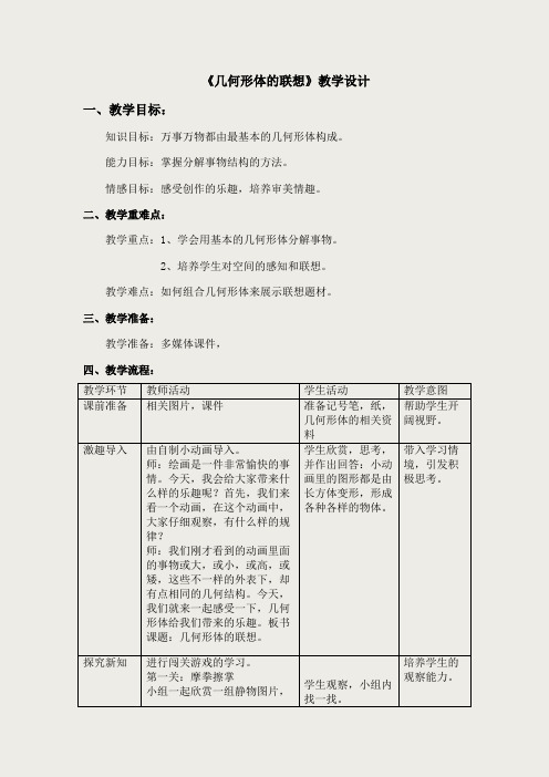 《几何形体的联想》美术教学设计