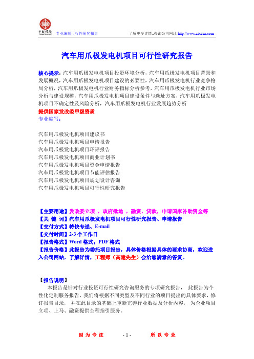 汽车用爪极发电机项目可行性研究报告
