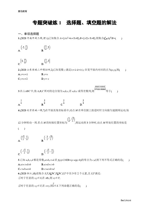 2021新高考数学二轮总复习专题突破练1 选择题、填空题的解法含解析